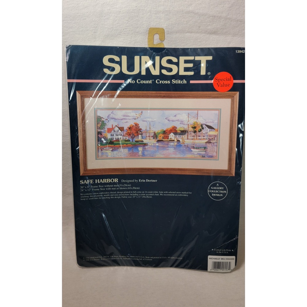 Sunset No Count Cross Stitch Kit Safe Harbor Erin Dertner 13942 Nautical Coastal